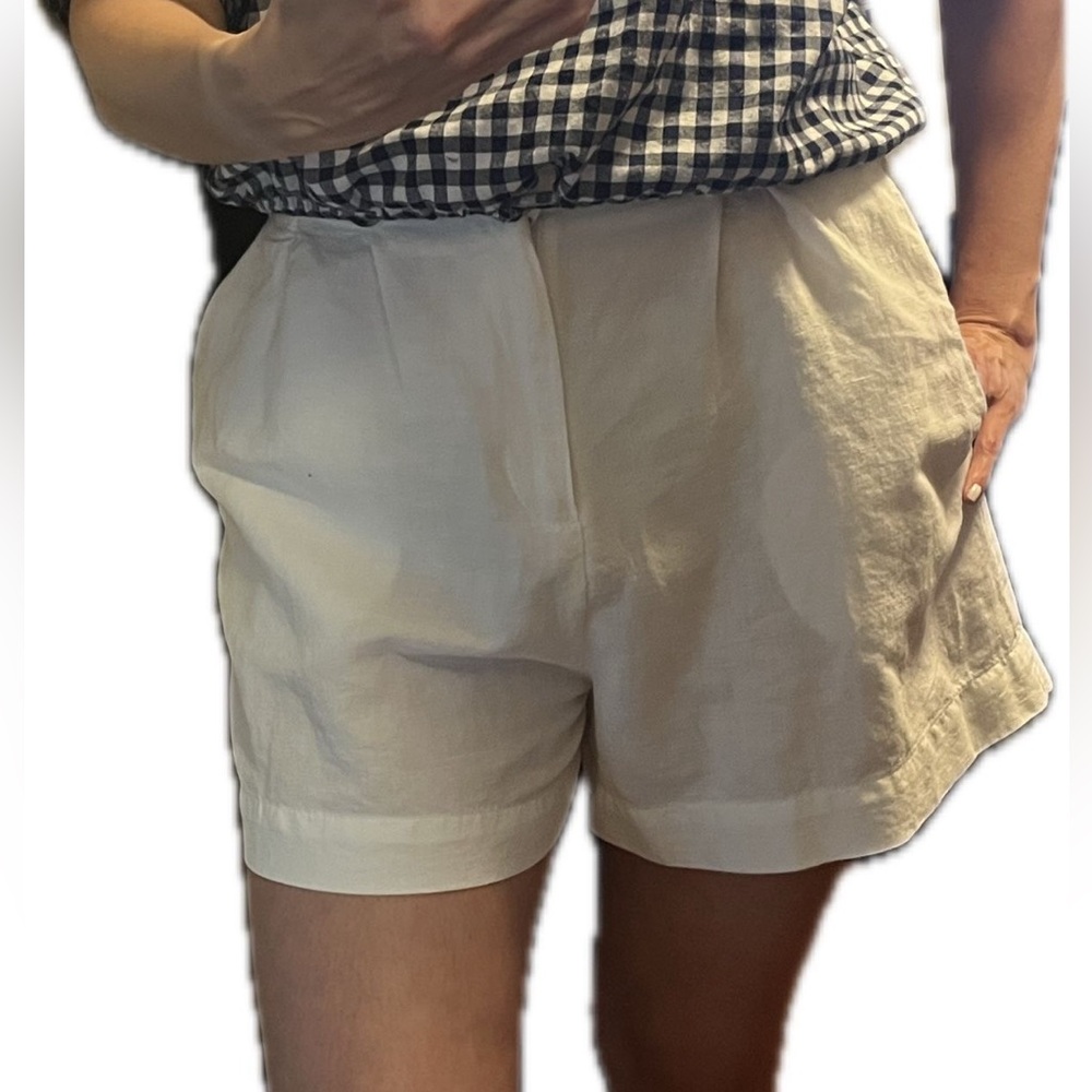 H&M Linen Blend High Waist White Shorts